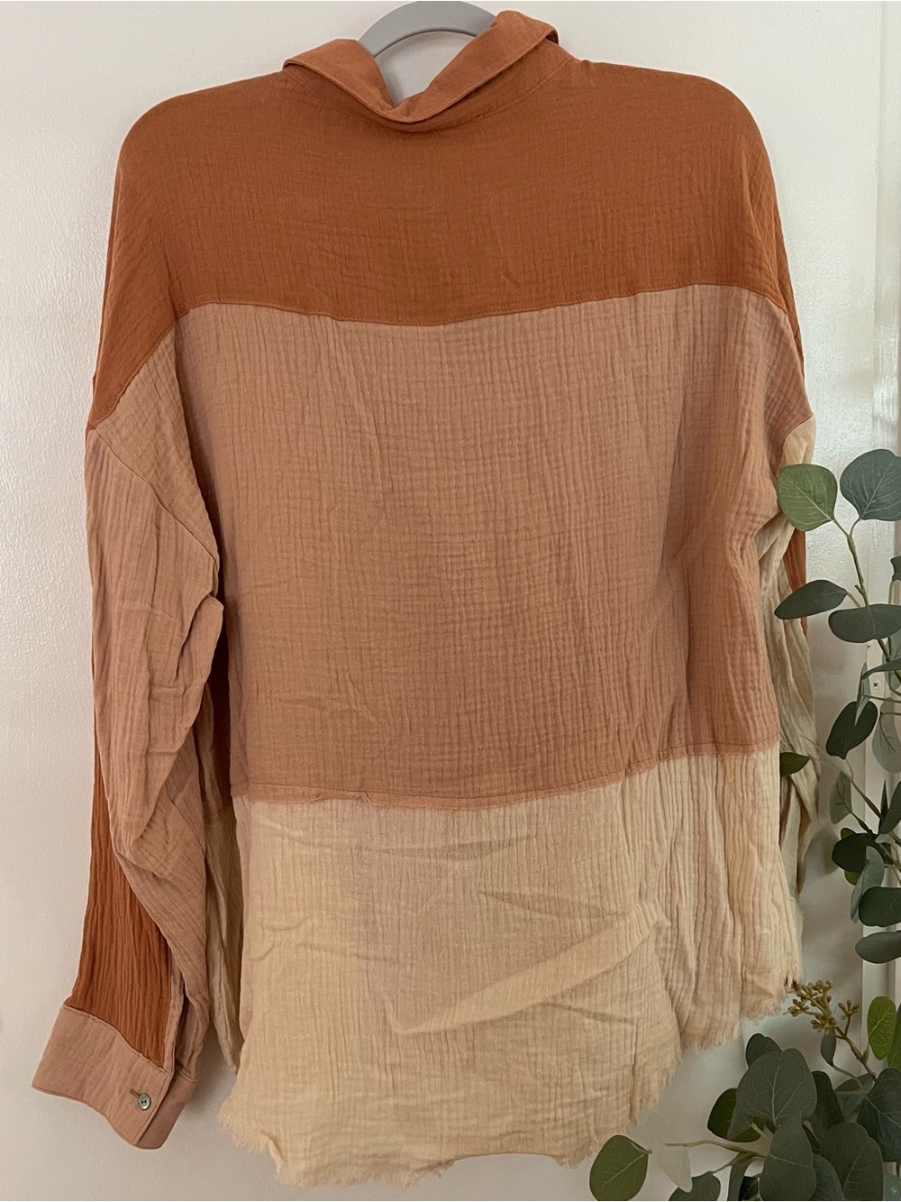 Colorblock Button-Down Shirt - Rust & Cream - Picture 3 of 3
